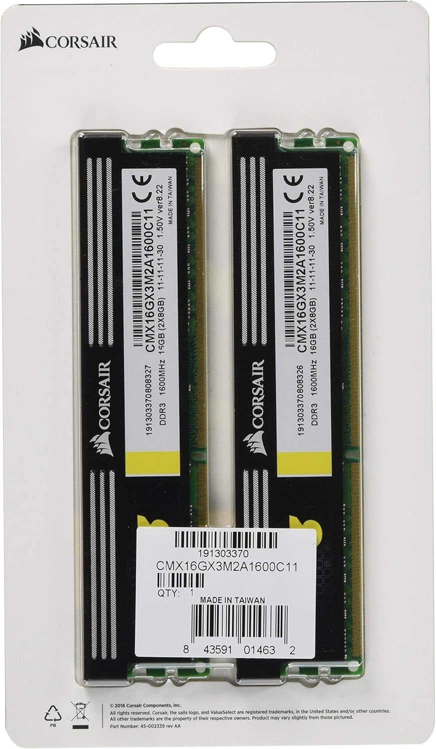 Corsair XMS3 16GB DDR3 1600MHz Desktop Memory Kit, 2 x 8GB, PC3-12800, 240-Pin Dual Channel, CMX16GX3M2A1600C11