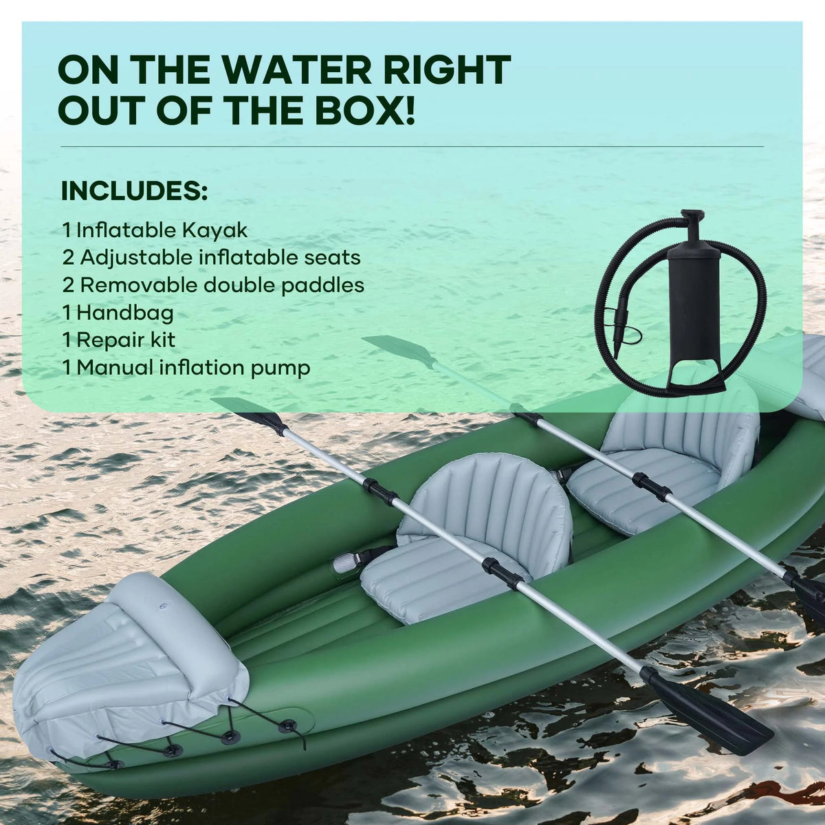 Naipo Inflatable 2-Person Kayak for Adults with Aluminum Oars, Carry Bag, Patch Kit and Air Pump