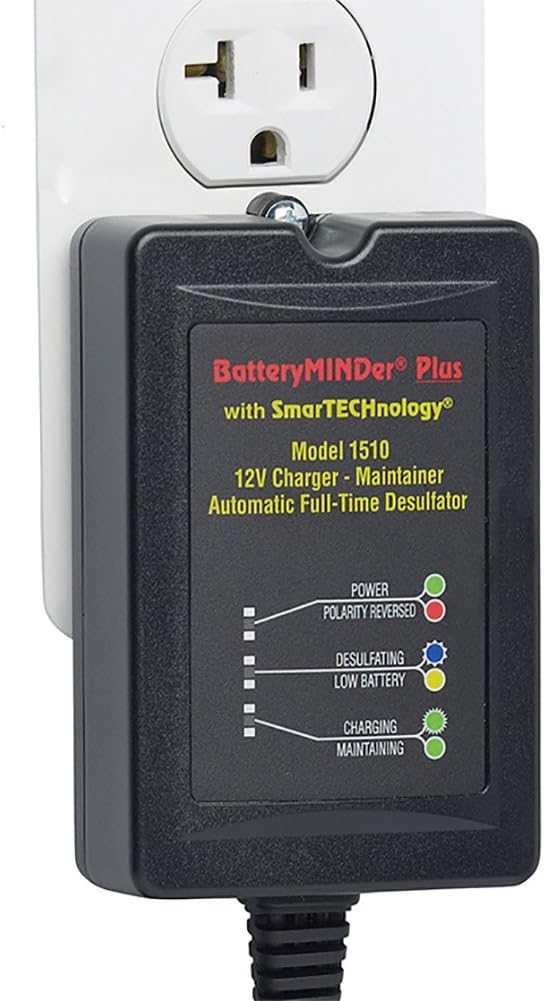 BatteryMINDer 1510 Battery Charger, Maintainer and Desulfator, 12 Volt 1.5 Amp, Designed for Cars, Trucks, Motorcycles, ATVs, Boats and RVs