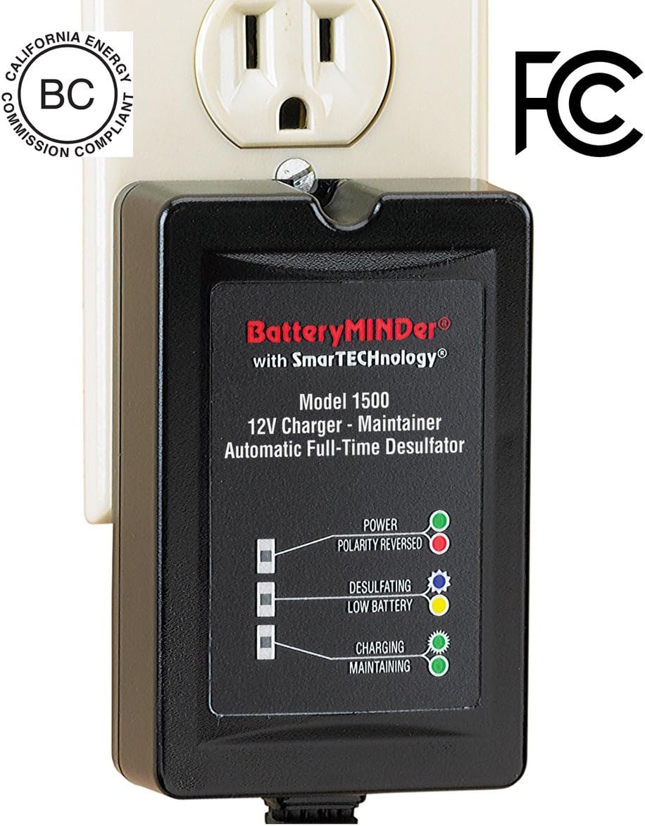 BatteryMINDer 1510 Battery Charger, Maintainer and Desulfator, 12 Volt 1.5 Amp, Designed for Cars, Trucks, Motorcycles, ATVs, Boats and RVs