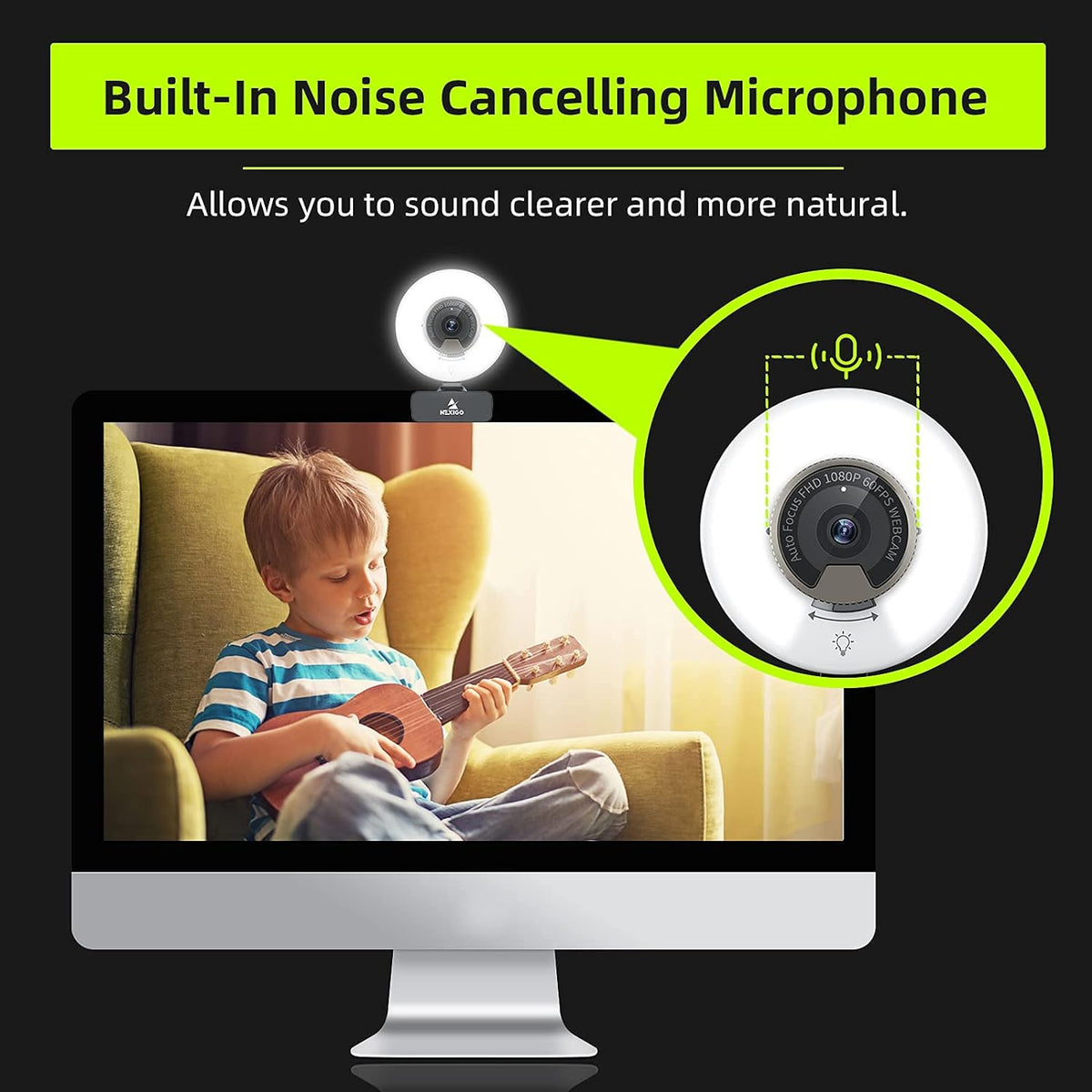 NexiGo N960E 1080P 60FPS USB Webcam with Lighting, Fast Autofocus, Privacy Cover and Dual Stereo Microphones for Zoom, Skype, Teams and Twitch