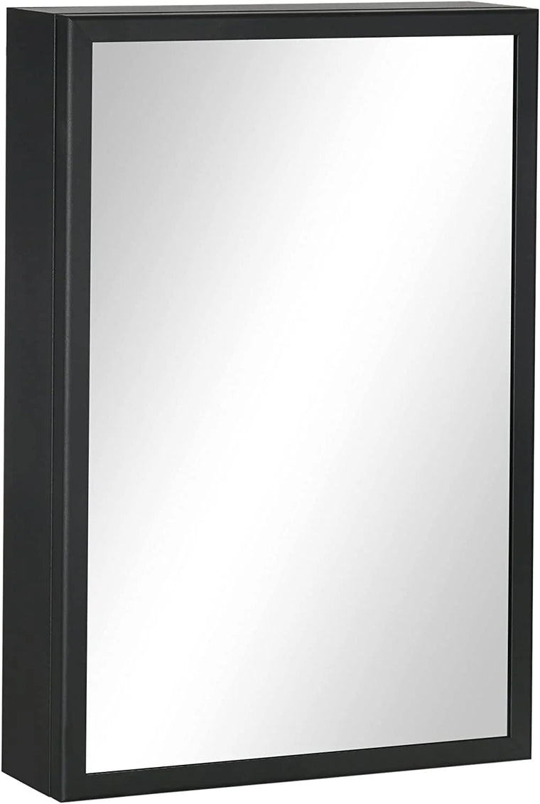 Wall-Mounted Bathroom Medicine Cabinet with Mirror and Storage Shelves, Stainless Steel, Black