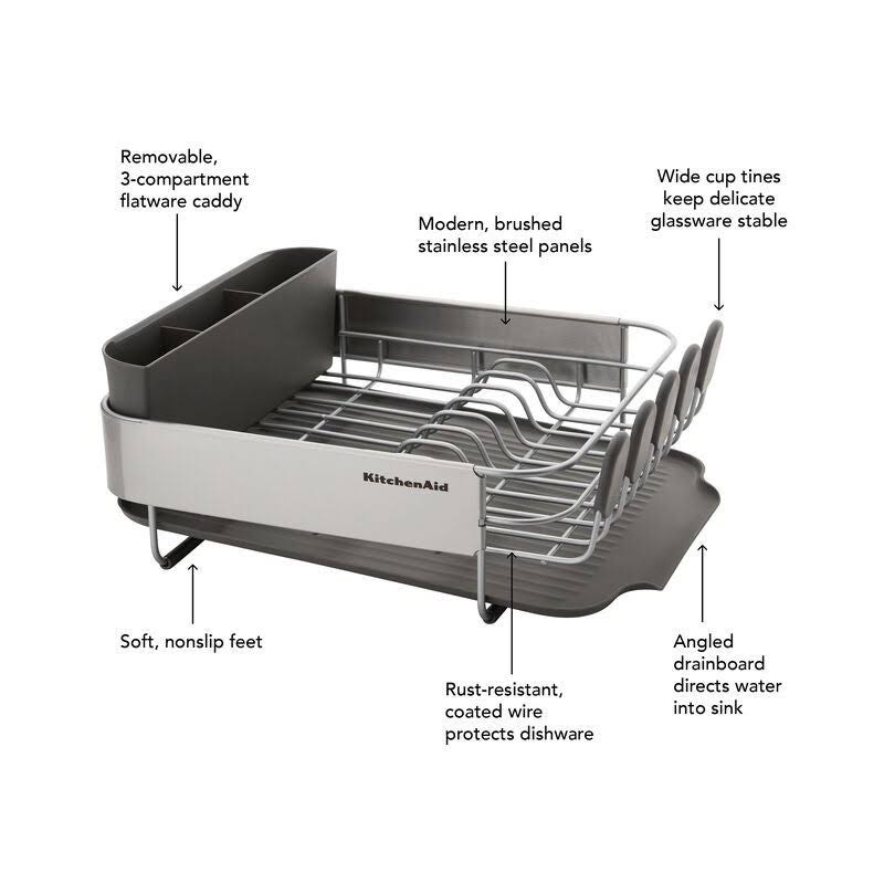 Black KitchenAid Compact Dish Rack, Crafted from Stainless Steel, 16.06-Inch