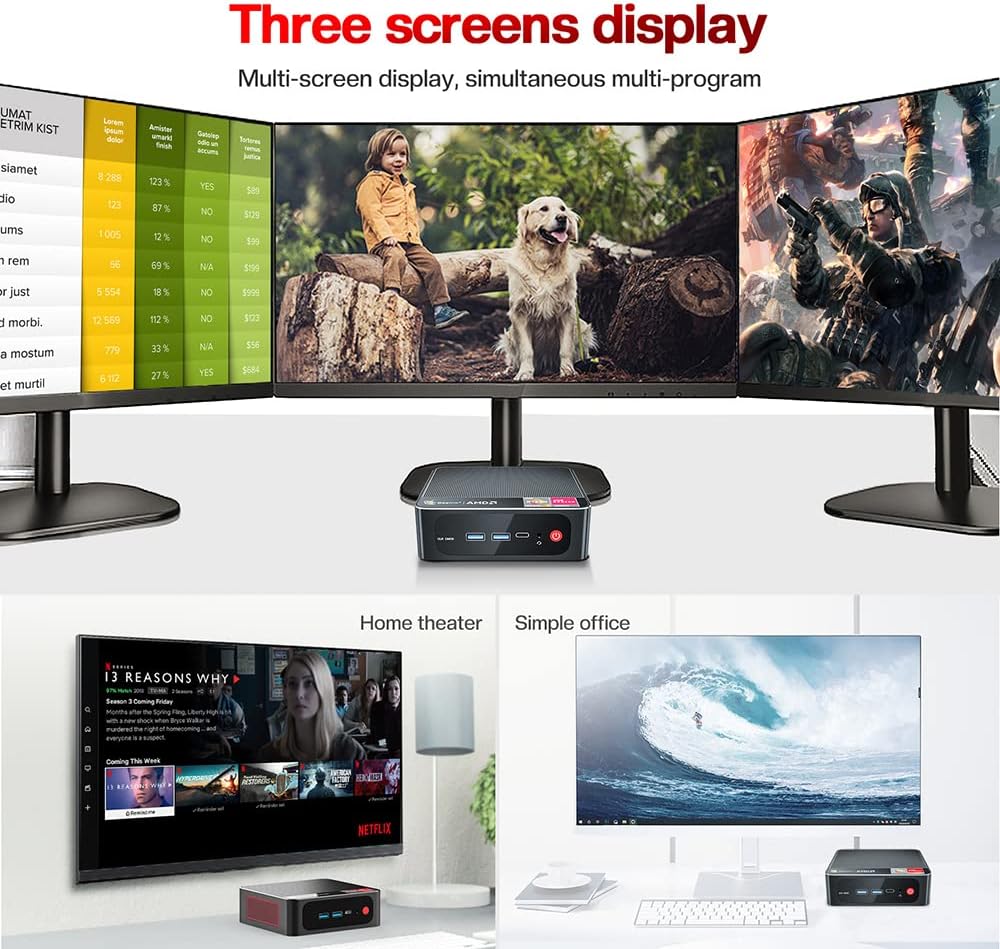 Beelink SER4 Mini Gaming PC with Windows 11, AMD Ryzen 7 4800U 7nm Processor, 8C/16T up to 4.2GHz, 32GB DDR4 RAM, 512GB NVMe SSD, 4K@60Hz Triple Display, Dual HDMI and Type-C, 57W, WiFi 6E, Bluetooth 5.0