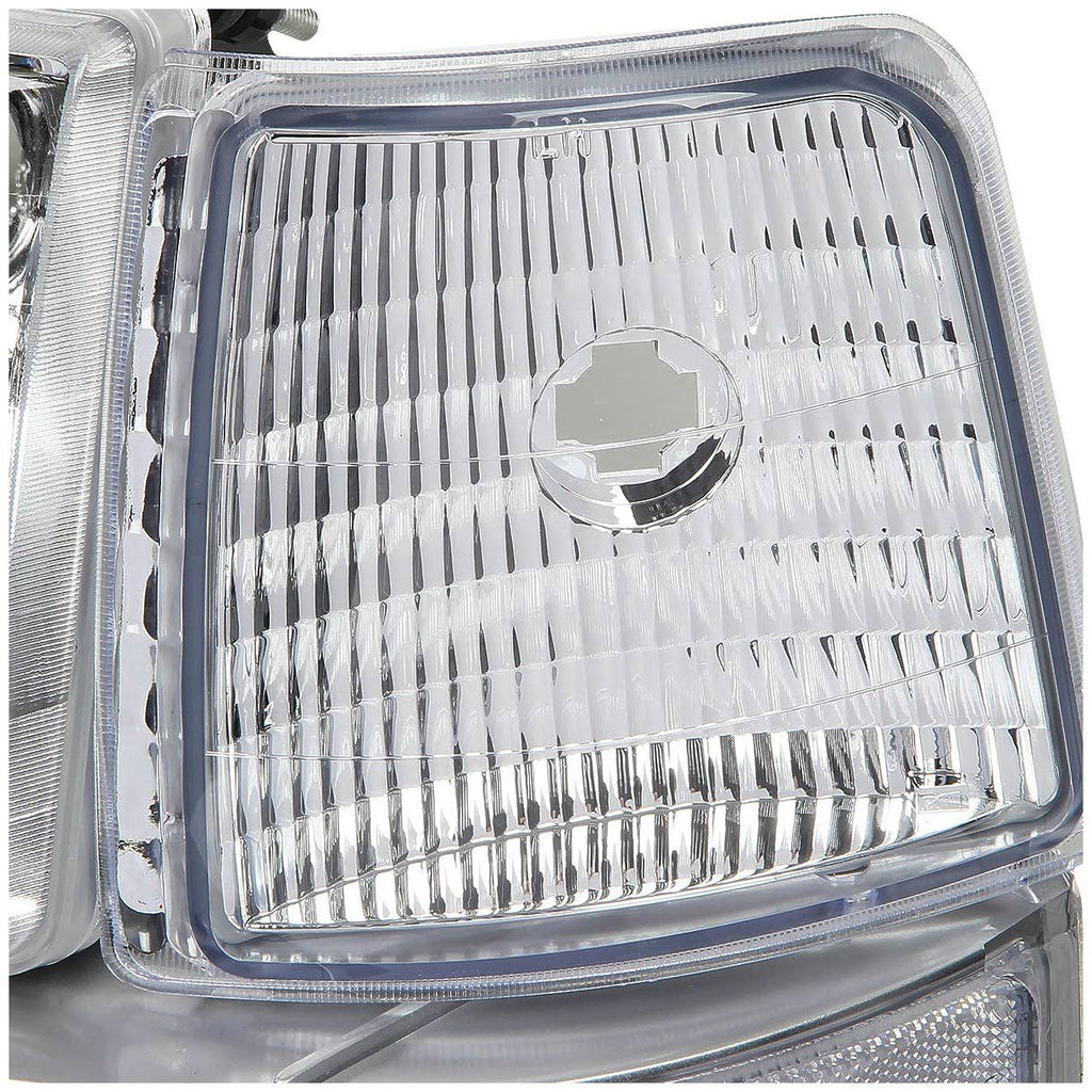 Chrome/Clear 6pcs Headlight and Corner/Side Marker Lamp Set for 92-96 Ford F150/F250/F350/Bronco, 5 Gen 93 94 95, Left+Right, DNA Motoring