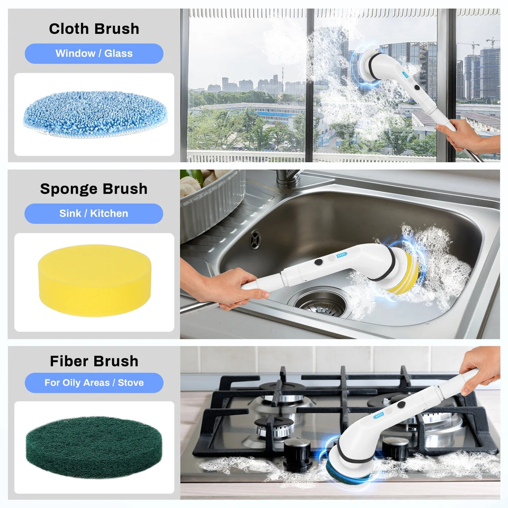 VAVSEA Electric Spin Scrubber Kit with Cleaning Brush, 1.5H Runtime, 300RPM Motor and 51-Inch Handle for Bathroom Floors, Tile and Bathtubs