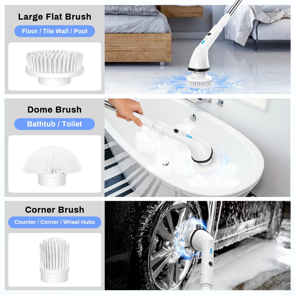VAVSEA Electric Spin Scrubber Kit with Cleaning Brush, 1.5H Runtime, 300RPM Motor and 51-Inch Handle for Bathroom Floors, Tile and Bathtubs