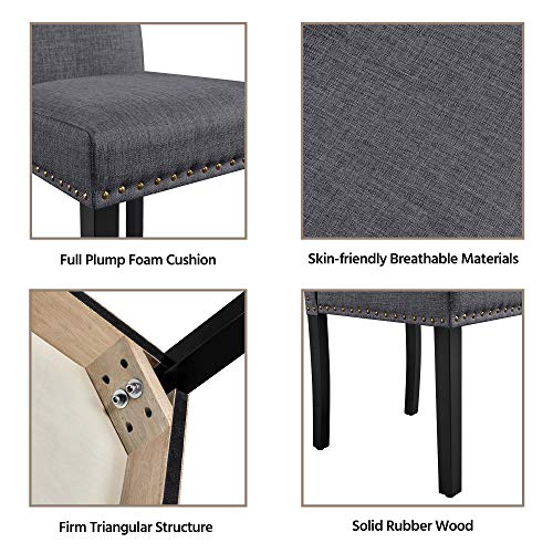 Set of 6 Yaheetech Upholstered Parsons Dining Chairs with Padded Fabric Seats, Nailhead Trim and Wood Legs, Khaki (3 Packages)