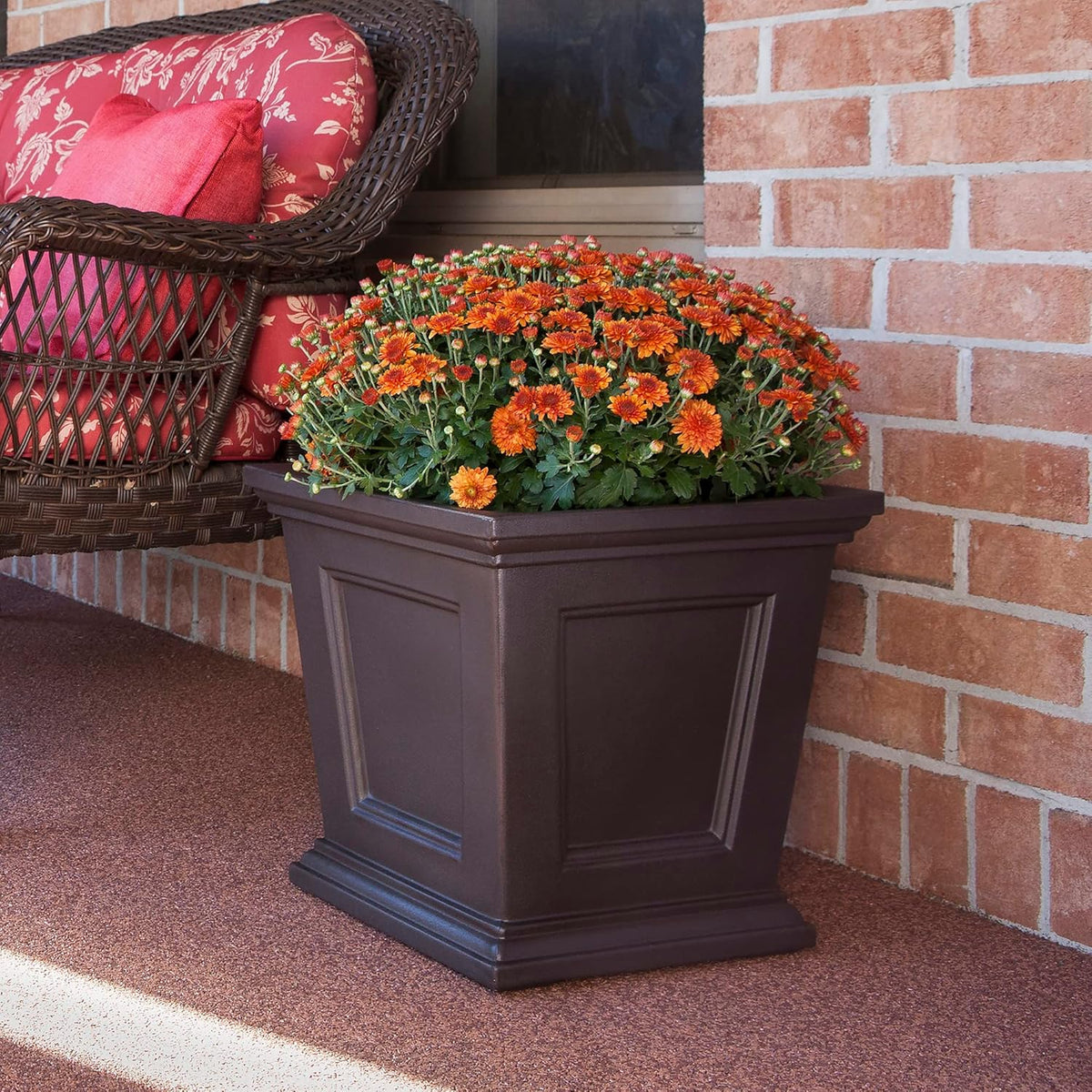 Mayne Fairfield 16in Square Self-Watering Planter in Espresso, Durable Resin Design, Model 5887-ES