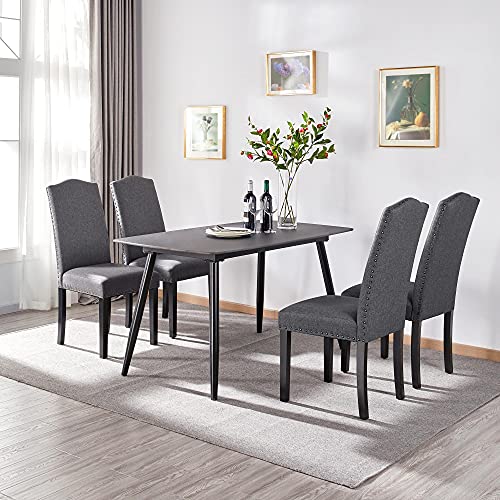 Set of 6 Yaheetech Upholstered Parsons Dining Chairs with Padded Fabric Seats, Nailhead Trim and Wood Legs, Khaki (3 Packages)