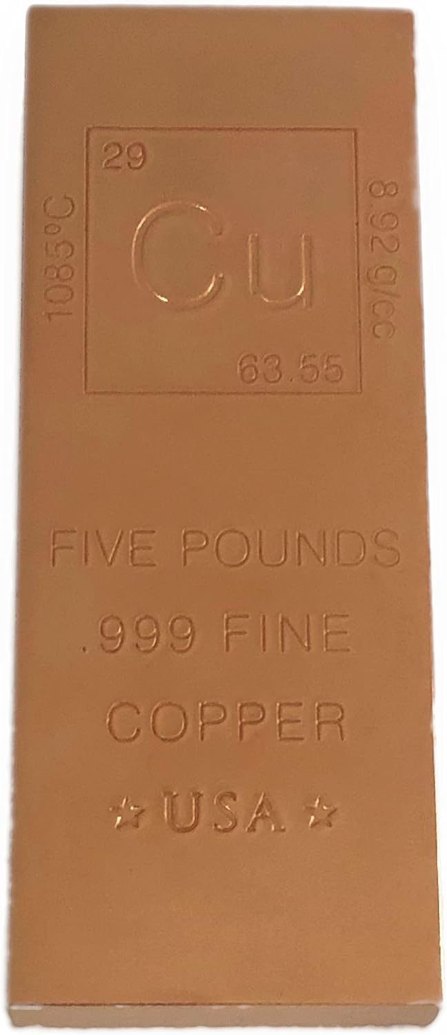 Pack of 2 Unique Metals Copper Bullion Bars, 5 Pound Each with Element Design and .999 Pure Copper