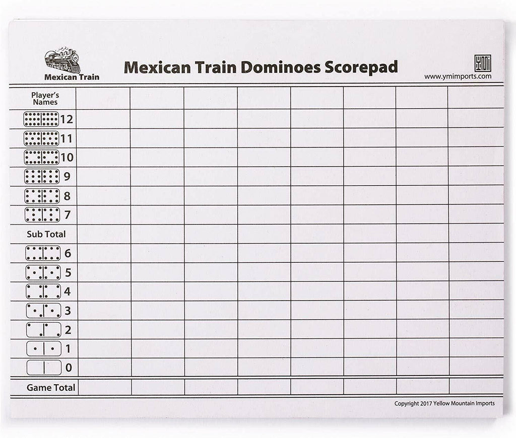 Yellow Mountain Imports Mexican Train Dominoes Set with Double 12 Dominoes, Numerals, Wooden Hub, and Train Mark