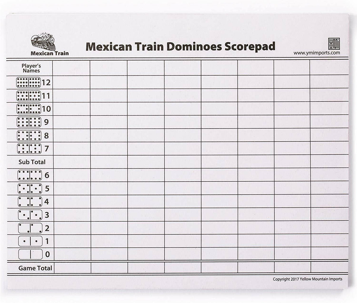 Yellow Mountain Imports Mexican Train Dominoes Set with Double 12 Dominoes, Numerals, Wooden Hub, and Train Mark