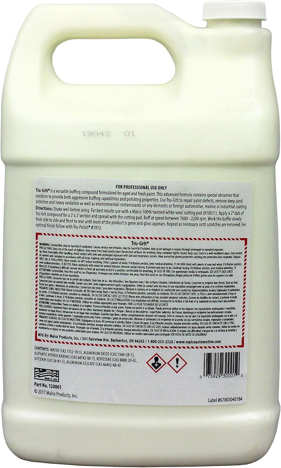 Malco Tru Grit Heavy-Duty Buffing and Polishing Compound for Automotive Paint Correction, 1 Gallon, 120001