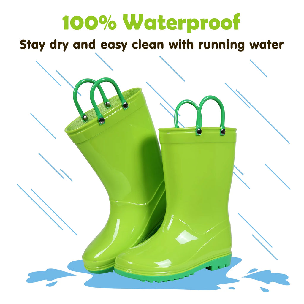 Litfun Green Rain Boots for Toddler Boys and Girls, Size 8 Toddler Waterproof Garden Shoes