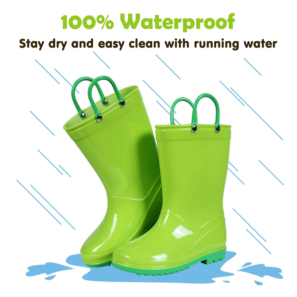 Litfun Green Rain Boots for Toddler Boys and Girls, Size 8 Toddler Waterproof Garden Shoes