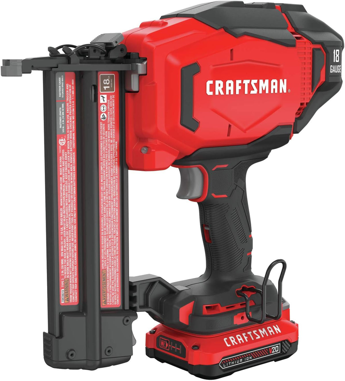 CRAFTSMAN V20 Cordless Brad Nailer Kit with 18GA Nail Capacity, CMCN618C1