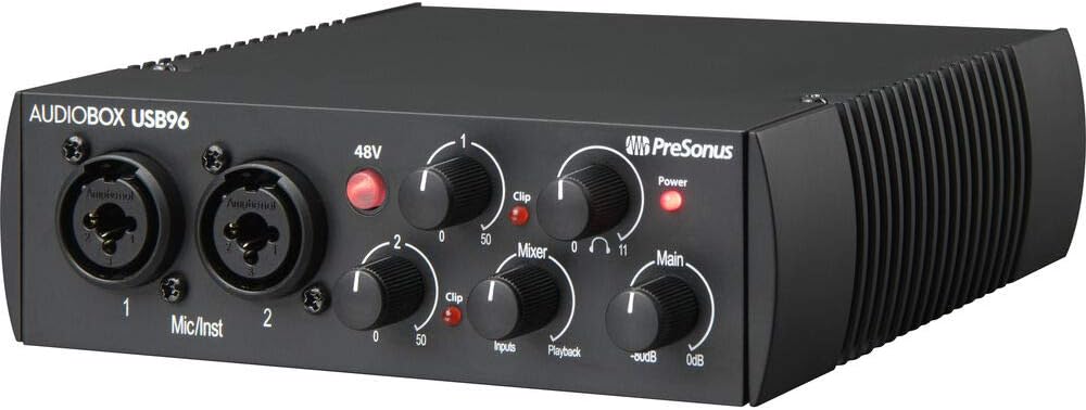 PreSonus AudioBox 96 Studio Recording Bundle with Eris 4.5 BT Bluetooth Monitor Pair, Studio One Artist Software, 1/4-in Instrument Cable, Blue or Black Interface
