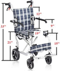 19-Inch Ultralight Aluminum Folding Transport Wheelchair for Seniors and Travel, 18 lbs
