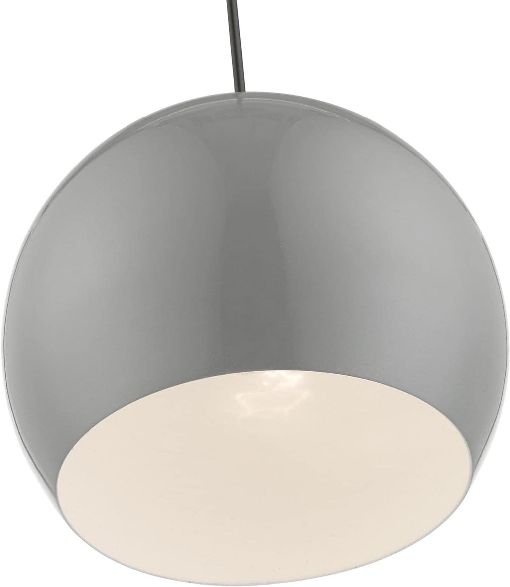 Livex Lighting Piedmont Globe Pendant, 1-Light Industrial Fixture, 15 Inches Tall and 10 Inches Wide, Shiny Light Gray with Polished Chrome