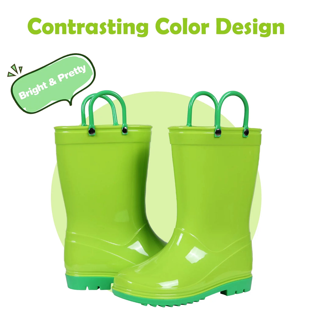 Litfun Green Rain Boots for Toddler Boys and Girls, Size 8 Toddler Waterproof Garden Shoes
