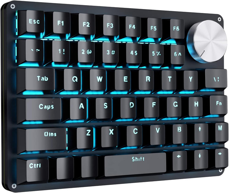 Koolertron One-Handed Mechanical Gaming Keyboard with Programmable Keypad, Rotating Knob, 45 Keys, Blue Backlighting and Blue Switches for Windows PC Gamers