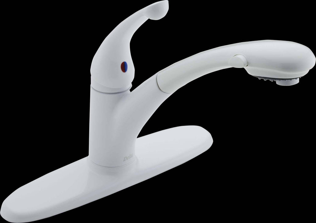 Delta 470-WH-DST Signature Kitchen Faucet with Single-Handle Pull-Out Design in White