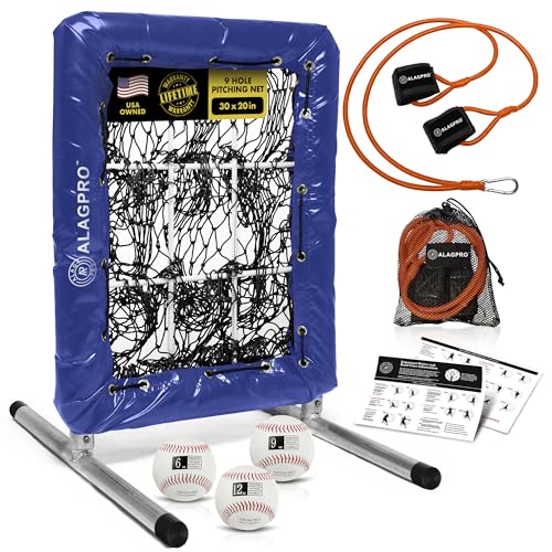 ALAGPRO The Original 9-Hole Baseball and Softball Pitching Net with Strike Zone Pocket and Pitching Target